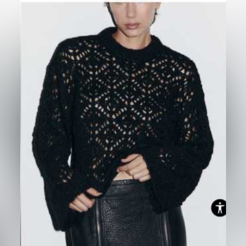 NWOT Zara Diamond Pointelle Knit Sweater